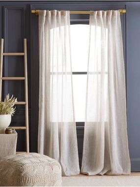 Quince European Linen Sheer Curtain Panels Flax 48x108 Set of 2 NWT